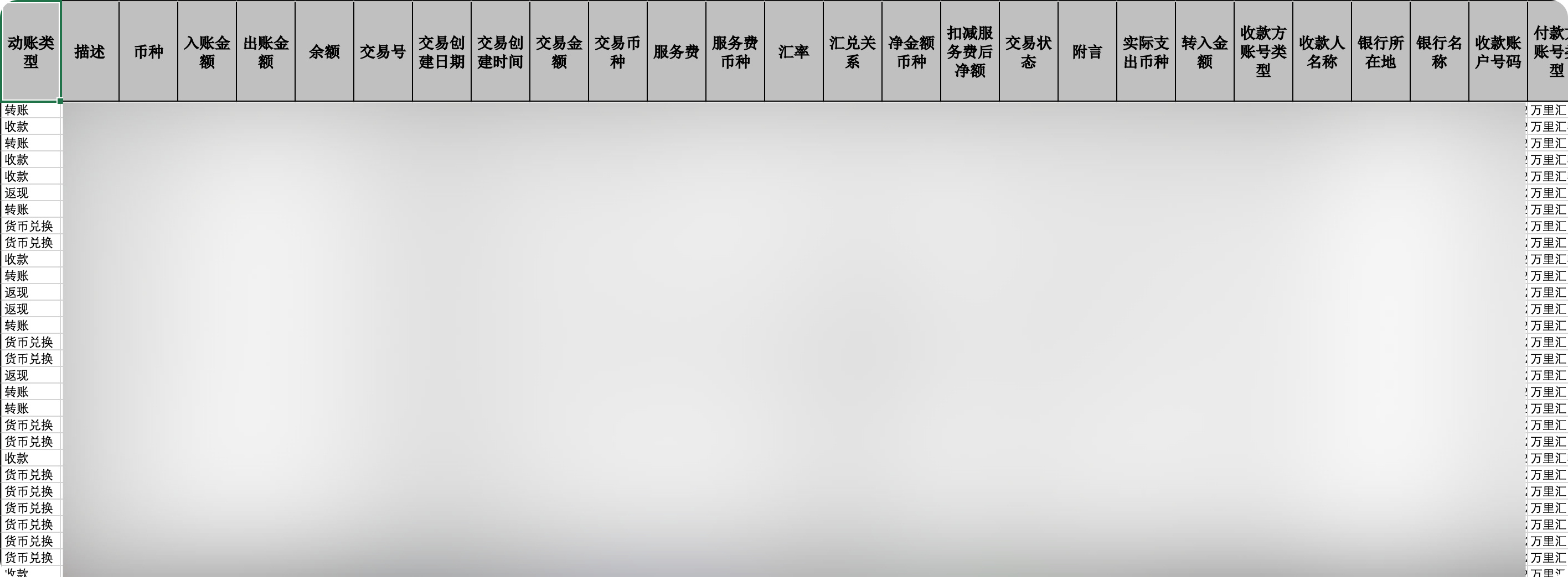 XLS格式交易明细示例