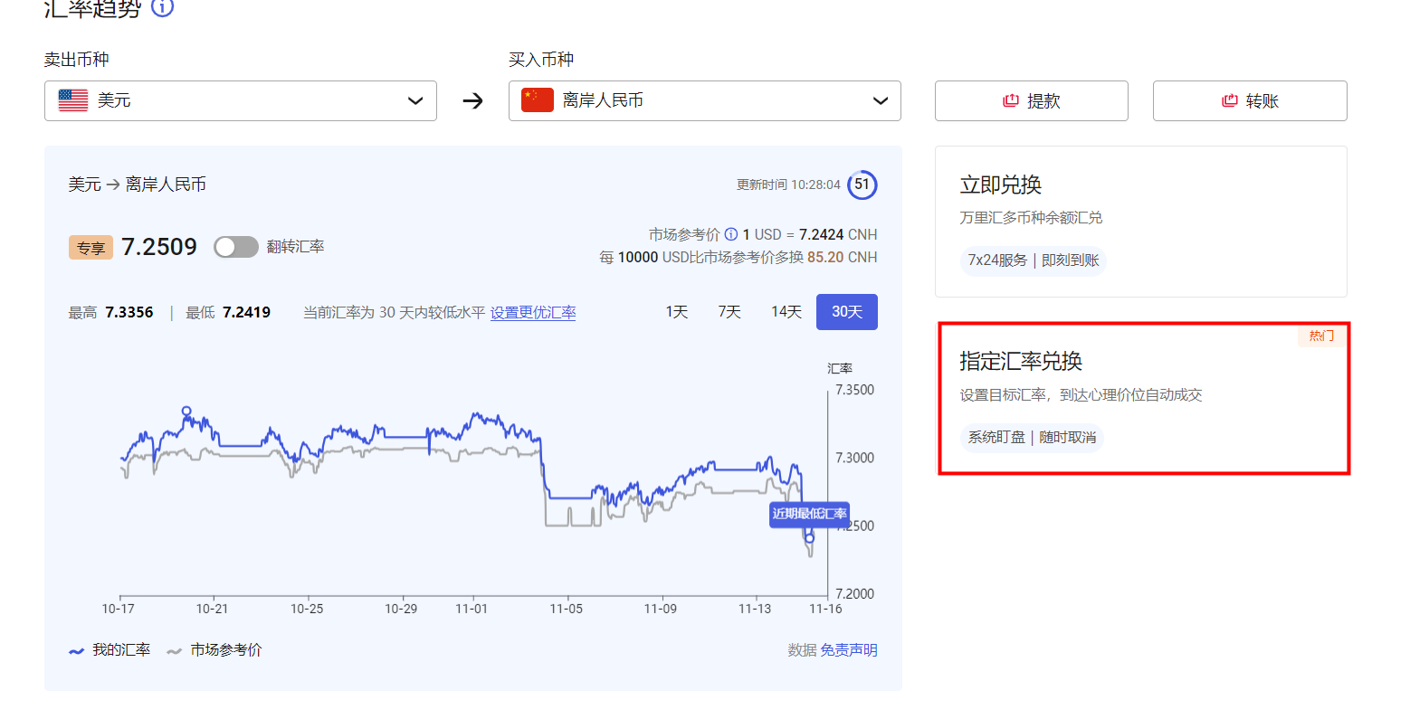 点击指定汇率兑换按钮界面