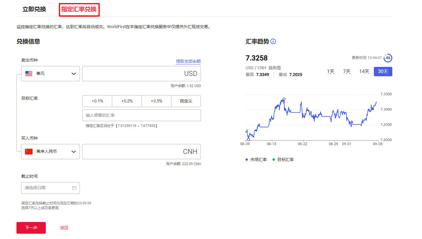 指定汇率兑换入口界面