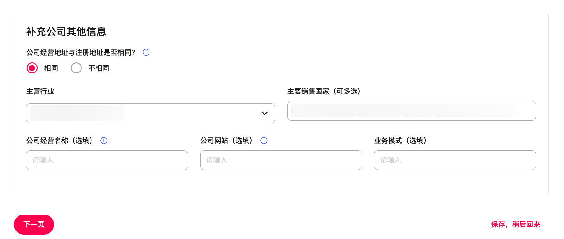 补充公司其他信息界面截图