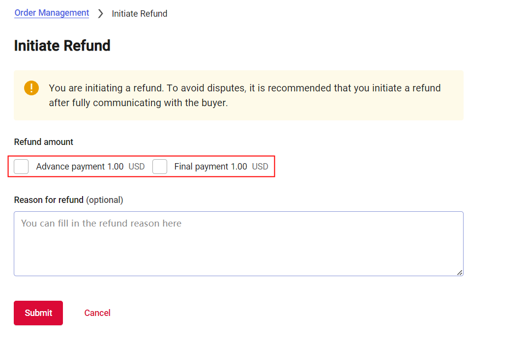 Advance and Final Payment Refund