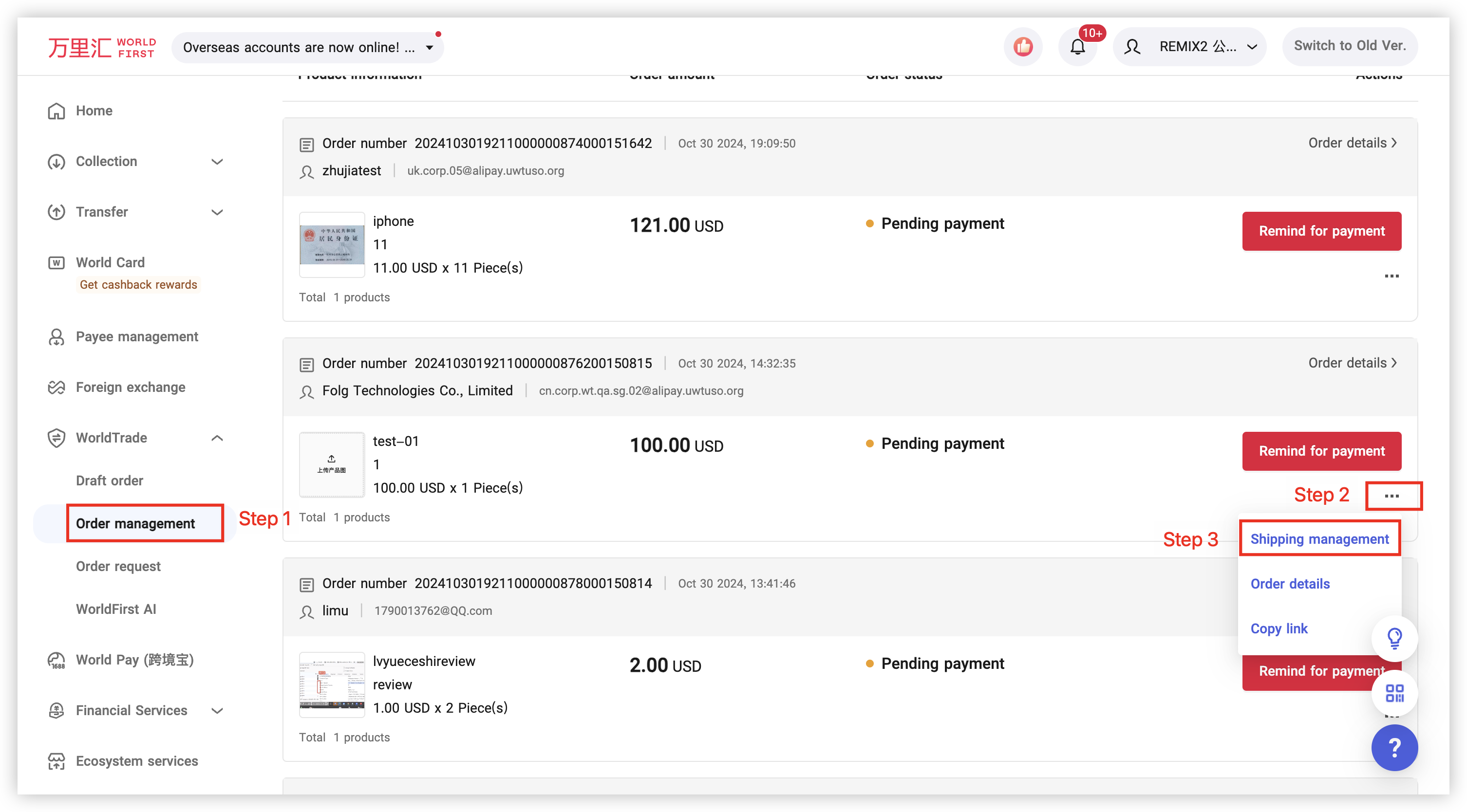 Overseas Shipping Operation