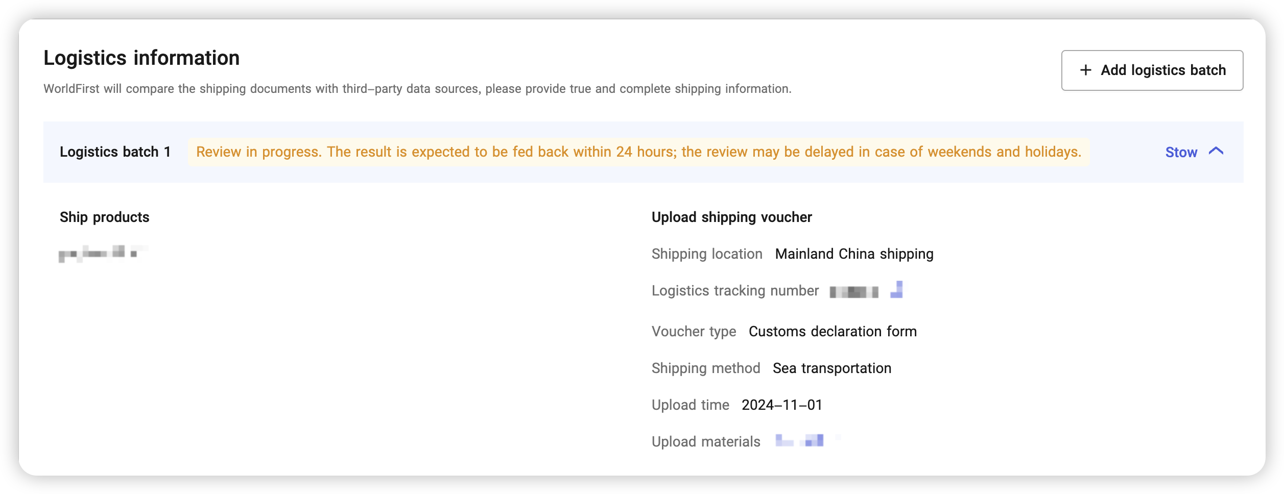 Shipping Location Modification Status